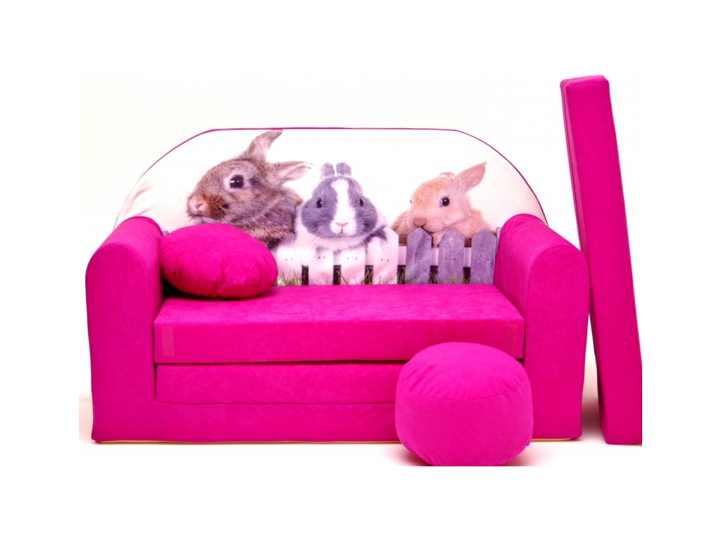 Rozkládací dětská pohovka Nellys ® 80R - Zajíčci v růžové