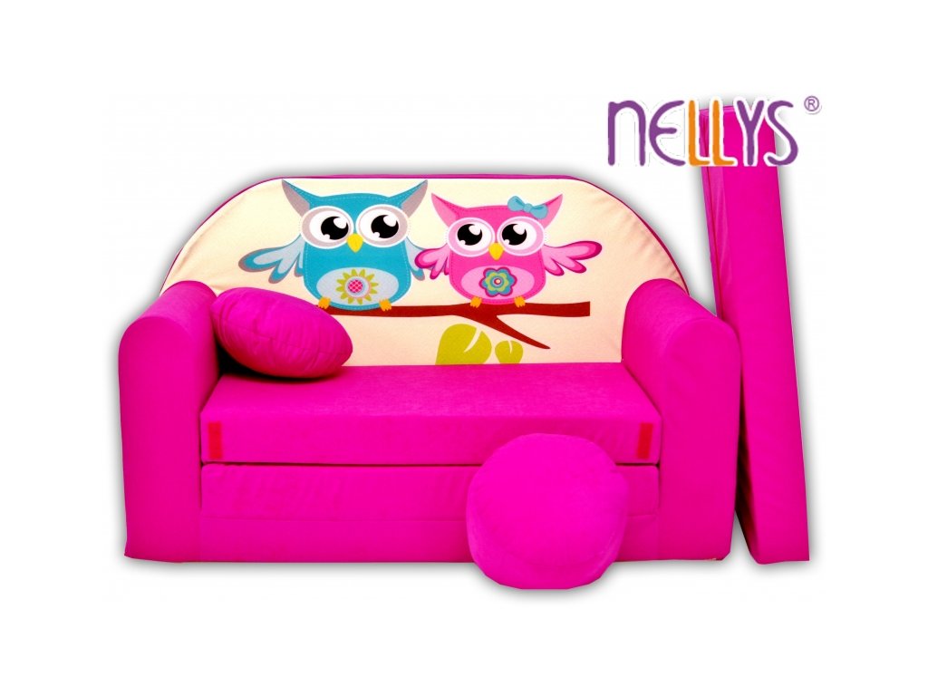 Rozkládací dětská pohovka Nellys ® Sovičky - růžové