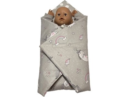 SDS Rychlozavinovačka pro panenky Jednorožec šedá/Puntíky šedá Bavlna, výplň: Polyester, 1x 60x60 cm