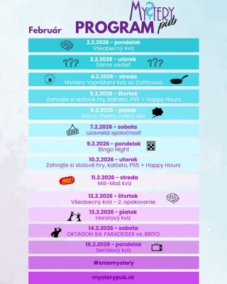 Februárový program 💙💜 Vstupenky v predaji: https://www.mysteryeshop.sk/vstupenky/