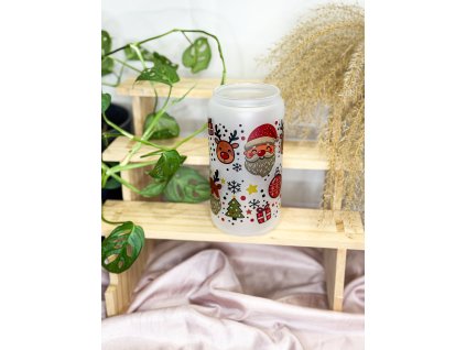 vánoční matná sklenička santa sobi dárky