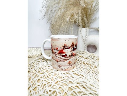 keramický hrnek se zasněženou krajinou