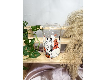 sklenička s halloweenským motivem kočičích duchů