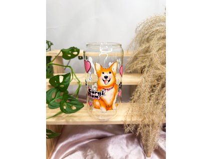 čirá sklenička s motivem psa Welsh Corgi