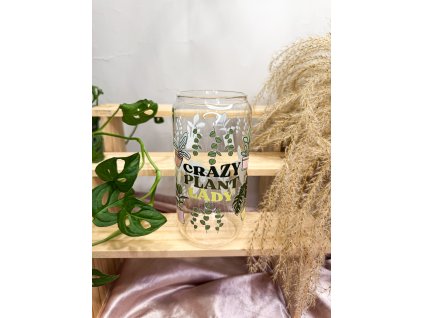 sklenička s motivem pokojových rostlin