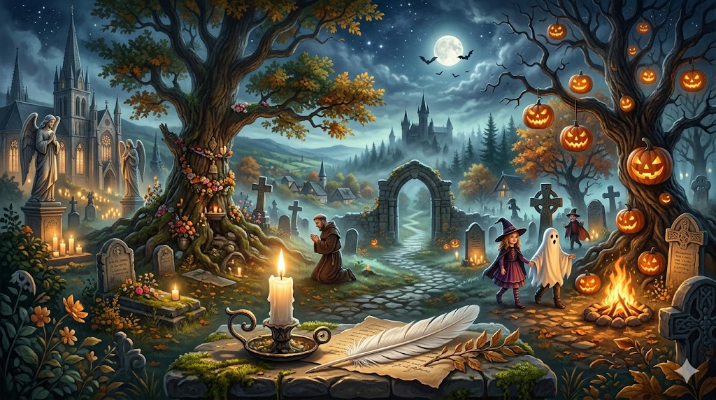 Historické kořeny svátku Všech svatých, Památky všech věrných zemřelých a svátku Halloween