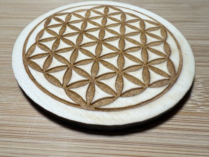 Malá podložka květ života dřevěná (pod skleničku) 10 cm