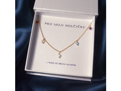 Dárkový set pro moji holčičku - choker Sedm Čaker s minerály pozlacené stříbro
