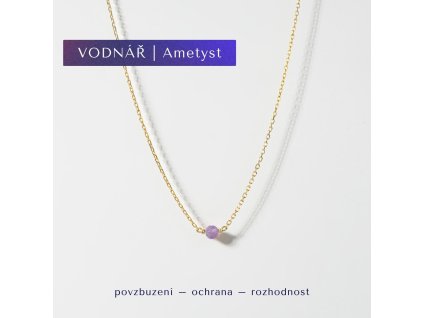 Zlatý náhrdelník pro znamení Vodnáře - ametyst