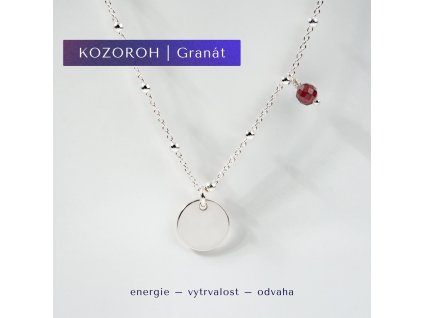 Stříbrný náhrdelník Souhvězdí podle znamení Kozoroh - granát