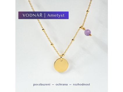 Zlatý náhrdelník Souhvězdí podle znamení Vodnář - ametyst