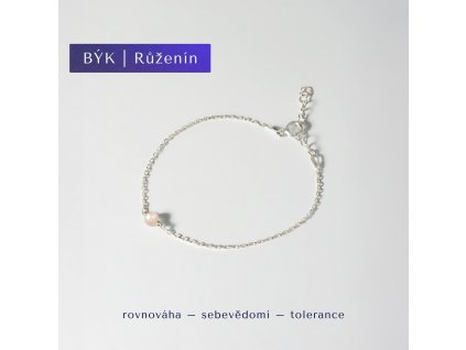 Stříbrný náramek pro znamení Býka - růženín