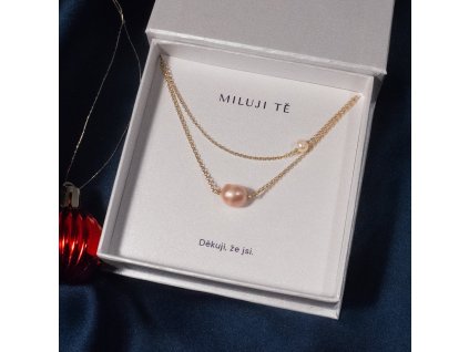 Dárkový set miluji tě - perlový náhrdelník Souznění pozlacené stříbro