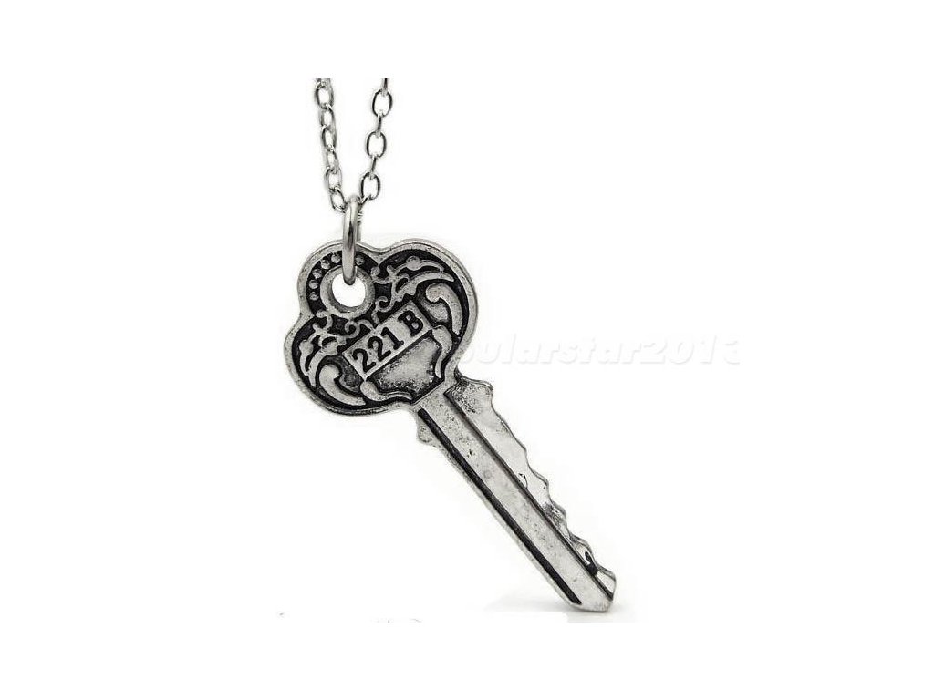 Náhrdelník Sherlock - Kľúč 221B vintage strieborný