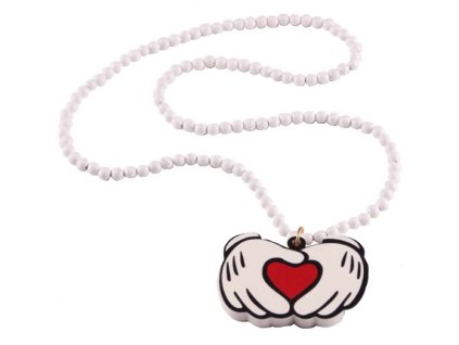 Drevený náhrdelník Mickey srdce biely