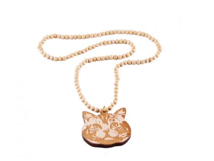 Drevený náhrdelník Mačka