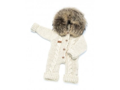 kombinezon handmade bezowy naturalne futerko
