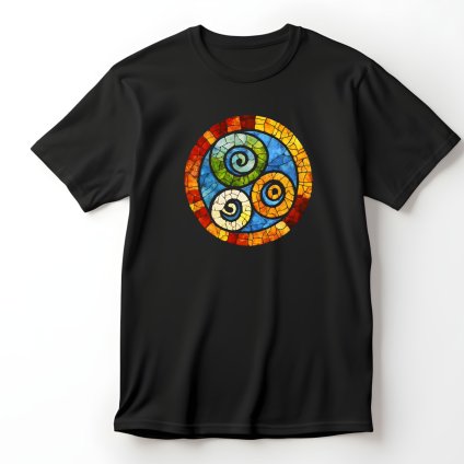 Barevná mozaika Triquetra, černé tričko
