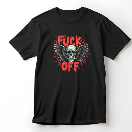 Okřídlená lebka - Fuck Off, černé tričko