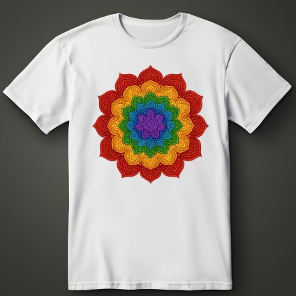 Mandala Rozkvetlá symetrie, bílé tričko