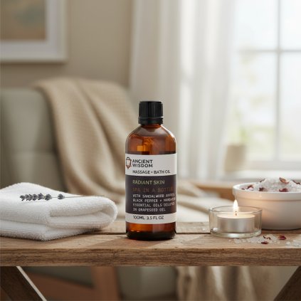 Bylinný masážní olej – santalové dřevo, černý pepř & mandarinka, 100 ml