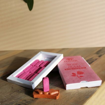 Růžové Dřevo s vůní lásky, 15 ks Vonné Cihličky se Stojanem