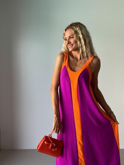 Maxi volné letní šaty PURPLE na ramínka