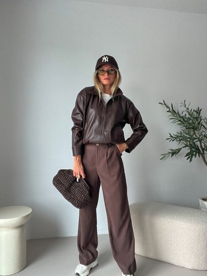 Elegantní hnědé kalhoty MAROON s širokými nohavicemi