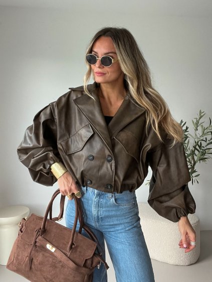 Hnědá crop bomber bunda ZAZA