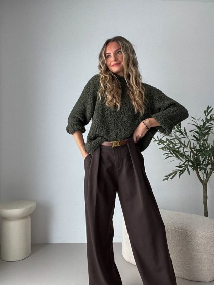 Hnědé kalhoty ELEGANCE s širokými nohavicemi