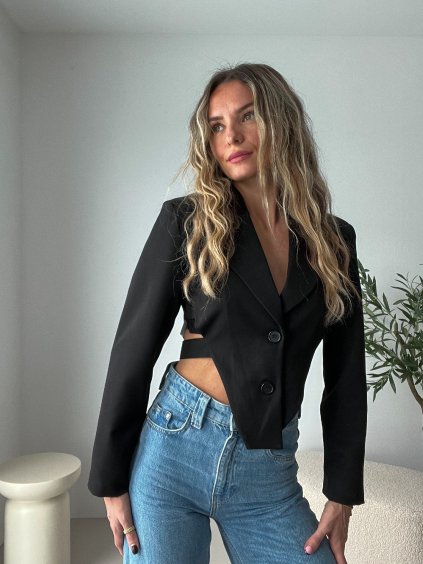 Crop sako LAYLA s průstřihy - černé