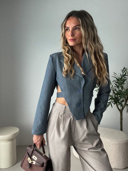 Crop sako LAYLA s průstřihy - šedé