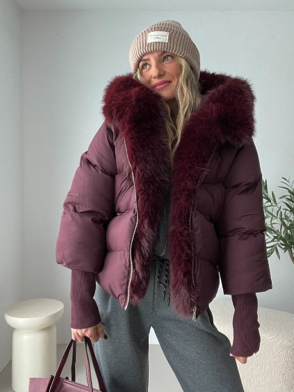 Zimní bunda ELLIE s kapucí - burgundy
