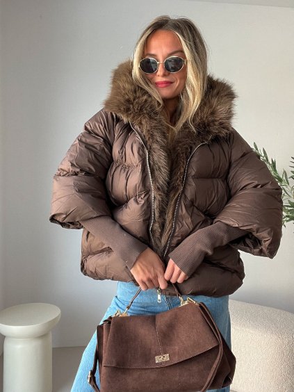 Hnědá zimní bunda ELLIE s kapucí