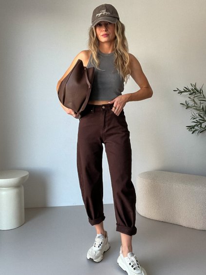 Balonové džíny LABEL hnědé