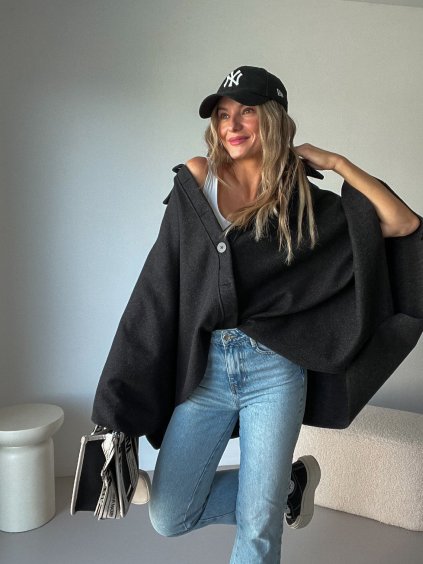 Šedočerné pončo FOLIE