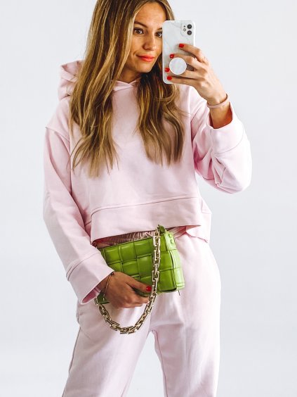 Pudrová crop mikina