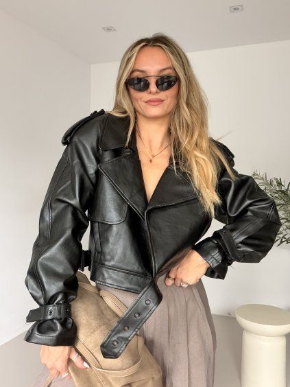 Koženková crop bunda NIKOS černá