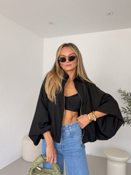 Oversize bunda FLOWY černá