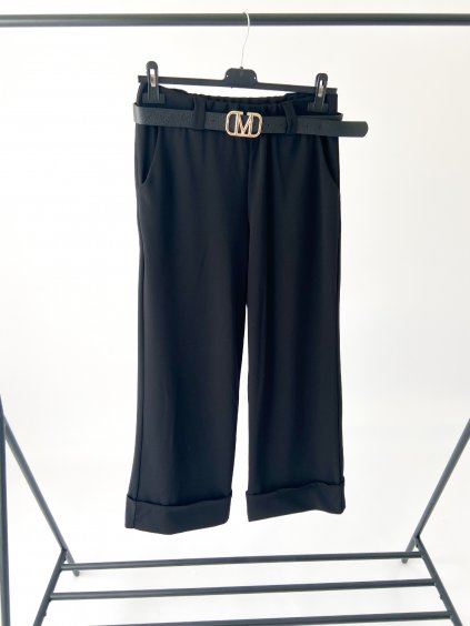 Široké kalhoty LUCA s páskem - černé