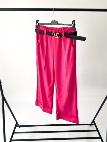 Široké kalhoty LUCA s páskem - růžové