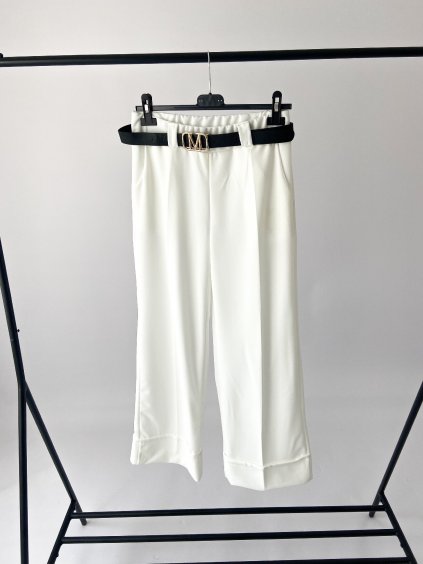 Široké kalhoty LUCA s páskem - bílé