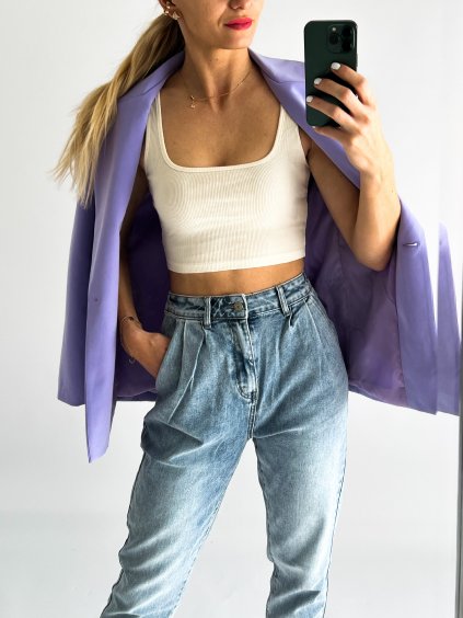 Žebrované crop tílko POP - krémové