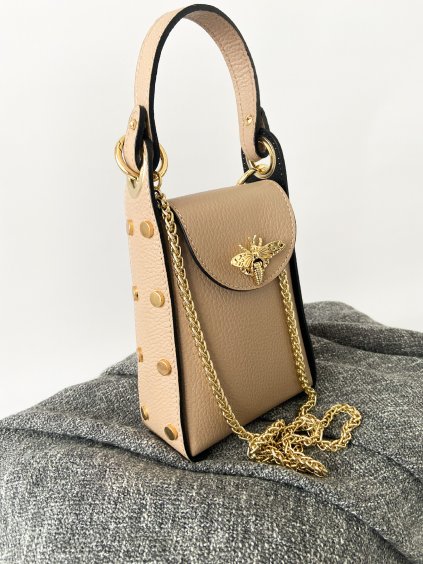Béžová kabelka MOLLY se zlatými aplikacemi - kožená