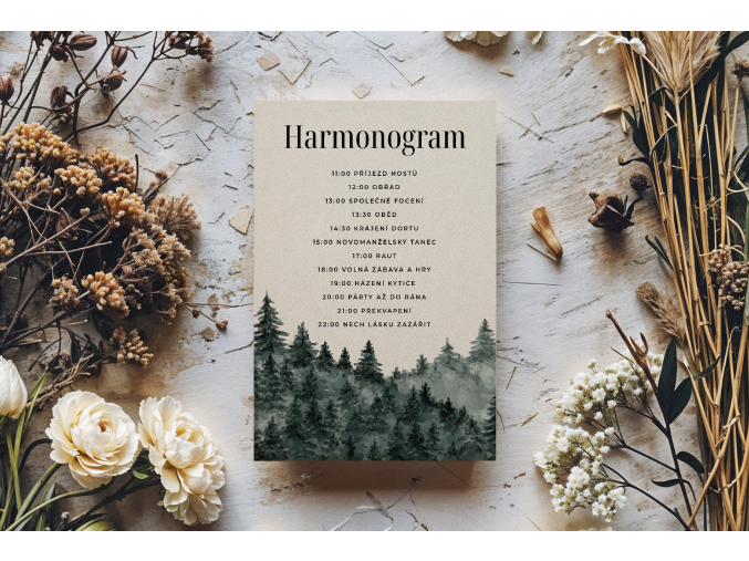 Papírový svatební harmonogram A6 #12  Přehledně bod po bodu.