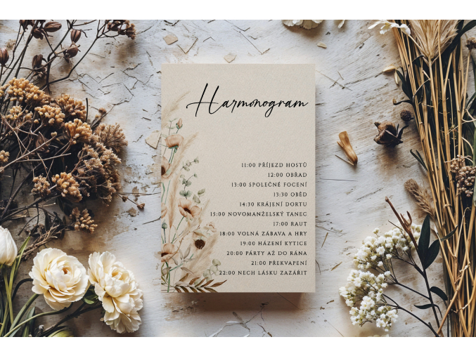 Papírový svatební harmonogram A6 #14  Přehledně bod po bodu.