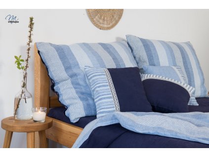 lnene lozni povleceni modro modre prouzky 001