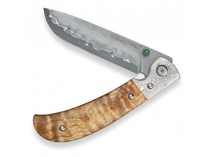 lovecky zaviraci damaskovy nuz dellinger scorpion maple burl wood flipper (2)