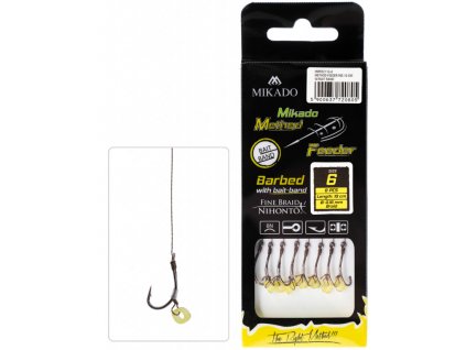 Kompletní návazce pro Method feeder s háčky s protihrotem a uchycení pelet číslo.12/pletenka :0.12mm 10cm 8 ks