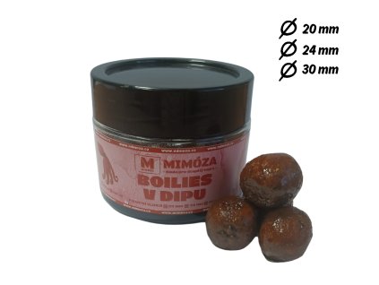 Mimóza Dipované boilies Pikantní oliheň Průměr: 20 mm balení 250 ml